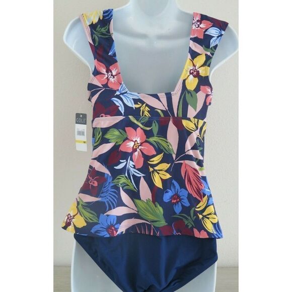 Cole of California 21CC201 Women's Sz M Multicolor Floral/Navy 2 Piece Swimsuit - Picture 2 of 6